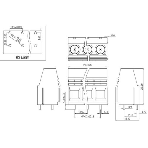 10.16 mm Tonhöhe hohe Stromschraubenklemmen können gespleißt werden